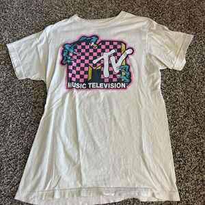 MTV White Short Sleeve Tee with Pink and Blue Graphic